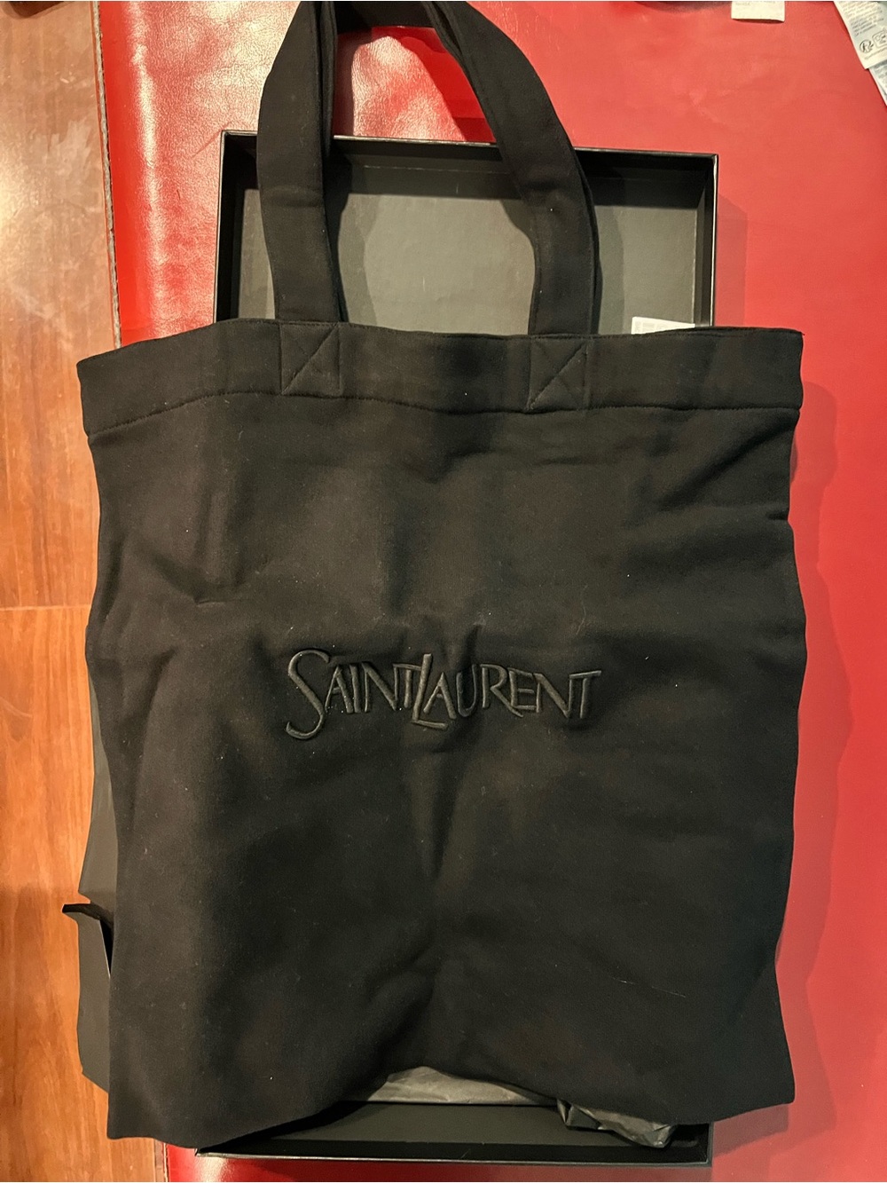 Saint Laurent Black Canvas Tote with Embroidered Logo